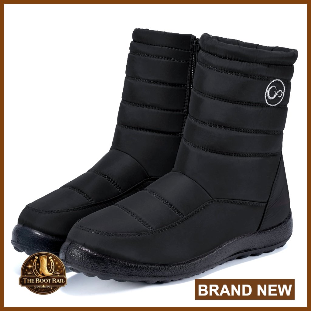 Waterproof Winter Snow Boots Mid Calf Fur Lined Comfortable Outdoor Shoes Zipper